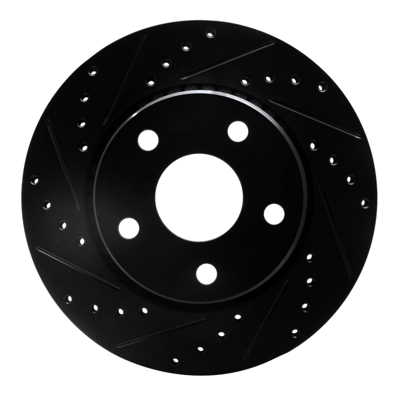 Jeep Wrangler Brake Rotor (1) - Front Left - R1 Concepts - Drilled & Slotted - Black - `07-`18